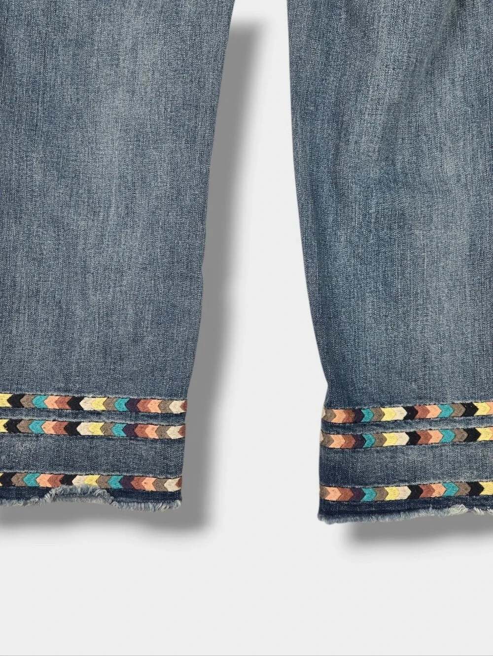 Coldwater Creek Straight Leg Blue Jean Stretch Denim Embroidery Cuff Size 10